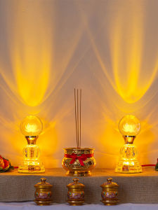 Buddha Front Crystal Lotus Lamp Electric Powered Home Altar Guanyin Lotus Flower Lamp Pair Festive Decorations Crystal Lotus Lamp