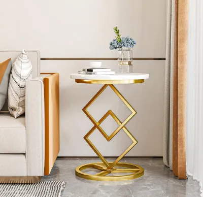 RJP FURNITURE Meja Sudut Ruang Tamu Minimalis Estetik Industrial-Murah Meja Besi Sudut Ruang Tamu Aesthetic Mewah- Holita Table