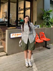 American Style Ice Silk Sporty Thin Womens Shorts Summer Straight Loose Casual Mid-Length Pants Wide Leg Five-Quarter Trousers