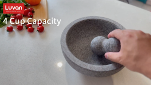 Mortar and Pestle Set 8 Inch Extra Large 4 Cup Natural Unpolished Granite Molcajete Mexicano Guacamole Bowl & Stone Grinder for Spices Herbs Salsa Seasonings Stable Anti-Slip