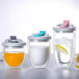 R.E. แก้วกาแฟ ​2 ชั้น ทนร้อน วัสดุแก้วไม่รั่วไหล มีแก้วฝาซิลิโคน Glass cup
