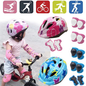 Kids Cycling Protective Gear Bike Helmet Knee Wrist Elbow Guard Sport Protective Gear Adjustable Youth Helmet Bike Skate Cycling Safety Set for Boy Girl