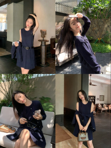 ALOHA LU | Bộ Áo Kẹ Cardigan Len và Chân Váy Xếp Ly Mùa Xuân Phong Cách Lười