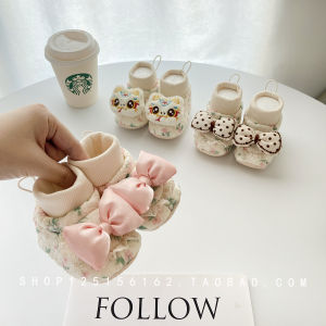 Spring Autumn Baby Shoes Soft Bottom Princess Style for 0-12 Months Old Girls Cotton up Sneakers Floral Pattern Elastic Closure