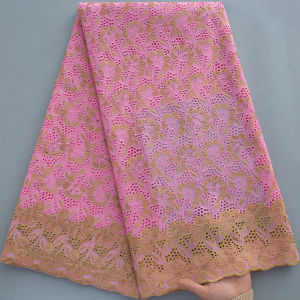 New Arrival Black Gold Swiss Voile Lace Fabric Luxury Cotton Lace for African Wedding Party & Bridal Gown Materials