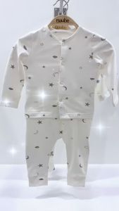 Bộ quần áo dài tay cài thẳng họa tiết đáng yêu cho trẻ sơ sinh và trẻ nhỏ Boube Vải Cotton organic thoáng mát-Size 0-24M