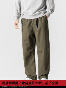 Japanese Style Fleece Lined Straight Leg Mens Tactical Belted Work Trousers Winter Warm Casual Pants Youth Fashion Trend