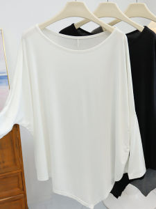 เสื้อยืดคอตั้งทรงหลวมแขนยาวผ้าโมดอลสำหรับผู้หญิงในฤดูใบไม้ผลิและฤดูร้อน ชุดโยคะแบบคลุมสบายๆ ทรงหลวม