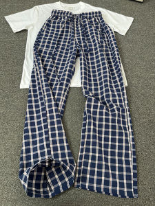 Bubble Gauze Plaid Pants Leisure Loose Fit Trousers Summer Lightweight