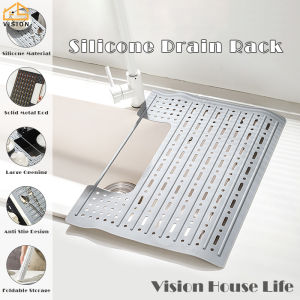 Tầm nhìn silicon đa năng Roll-up Giá phơi tấm úp bát đĩa nhà bếp Non-Slip Silicone tấm lót chậu rửa bát hộ gia đình truy cập drainer mat-space-Tiết kiệm/Dễ dàng để làm sạch và linh hoạt