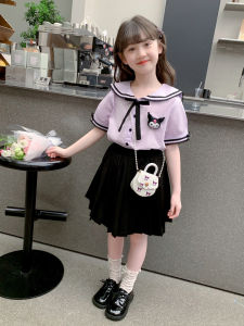 Kurumi Girls Summer 2024 New School Style JK Set Short Sleeve Dress And Skirt Childrens Clothing for Girls Age 3-14