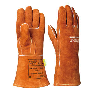 Weldas Welding Protective Gloves - Cowhide Heat-Insulating Fire-Retardant Stitching High-Temperature Resistant Straight Thumb Coffee Brown High-Quality Wear-Resistant Leather Moisture-Wicking Lining (Model: 10-2392)