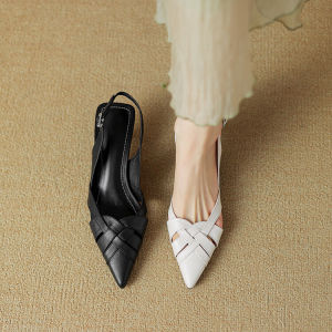 Genuine Leather Pointed Toe Heeled Sandals 3cm