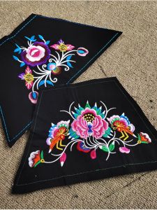 ผ้าปักลายขอบดอกไม้สไตล์ชาติพันธุ์บูยี่ ผ้าปักลาย DIY สำหรับเสื้อผ้าและเครื่องประดับ ผ้าคาดเอวสไตล์ย้อนยุค