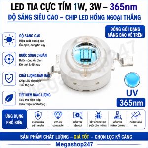 Led UV 365nm 3w chất lượng đúng bước sóng.