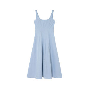 Summer New Style French Collar Sleeveless Dress Womens A-Line Long Dress Slimming Waist Design Casual Polyester Fiber Dress