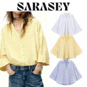 2025 ropa mujer shirts & blouses Female clothing Summer Yellow White Striped Shirt Elegant Large Size Long Sleeve Shirts