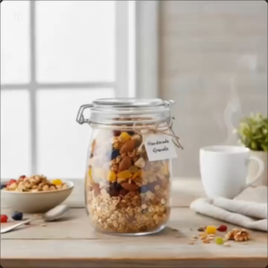 Hũ Thủy Tinh Nắp Cài HNG1L 1000ml Đựng Granola Thực Phẩm Đồ Ngâm Kín Khí Cao Cấp