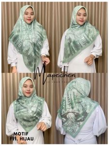 Edisi Hijau - Hijab VOAL MOTIF Jilbab Saghe Tosca Army Mint Segiempat LaserCut