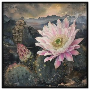 Tranh phong cảnh núi non hoa xương rồng trên núi tranh treo tường tranh dán tường phong thủy tranh sơn dầu in canvas. CGI - 539