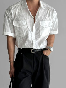 Lightweight Slim Fit Short Sleeve Shirt Mens Summer American Trendy Brand Double Pocket Drapey High-End Feeling Workwear Shirt