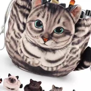 Adorable Realistic Cat Makeup Pouch Large Capacity Travel Toiletry Bag Cute Cat Pattern Storage Organizer Gift For Girls Cat