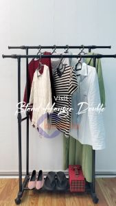 Stand Hanger Double Sisi Rak Serbaguna dengan 4 Roda