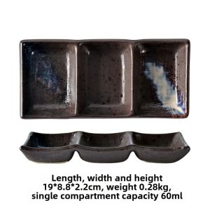 South Korea Barbecue Three Grid Sauce Dish Japanese Seasoning Dish Ceramic Plate Sauce Dish Side Dish Sushi Tableware Dinner Plate