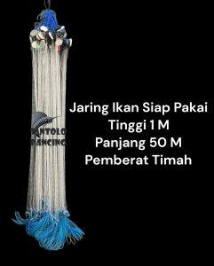 jaring ikan siap pakai tinggi sebelum dibentang 1m panjang 50m pemberat timah