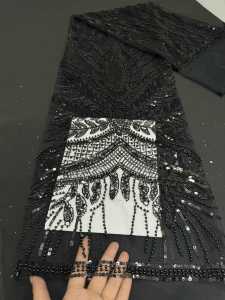 5 Yards African Nigerian 2026 Beaded Emboridery Lace High-End Luxury French Sequin Net Lace Fabric For Wedding Party Dress Women