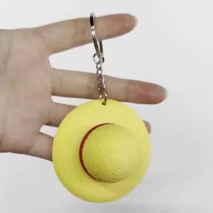 1pc 3cm Mini Yellow Straw Hat Clicker Keyring 3D PLA Anime Style Stress Relief Accessory