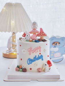 Baking Cake Topper Decoration Net Red Mushroom Bunny Korean Carrot Birthday Party Card Plug-in Cartoon Plug-in
