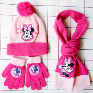BLOKEES | New Autumn and Winter Cute Children Minnie Cartoon Scarf Hat Glove 3pcs Warm Pompon Cap Boy Girl Child Christmas Hat Gift