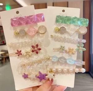 QEARL9 Pearl Crystal Acrylic Hair Clips Set for Women Retro Geometric Barrettes Hairpin Girl Hair Accessories Fashion Jewelry