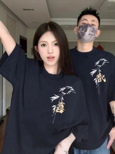Couples Summer Short Sleeve T-Shirt Matching Set Chinese Zodiac Year Print Korean Style Loose Fit Cotton Casual Wear