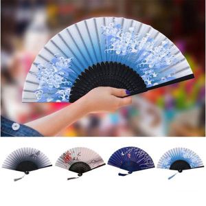 Vintage Style Silk Folding Fan Bamboo Folding Fan Floral Hand Fan for Wedding Party and Home Decor