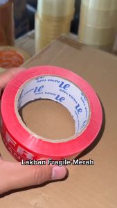 Lakban Fragile Merah Tebal Kualitas Premium Murah Original - 48mm x 78m x 45 micron - Jangan Dibanting
