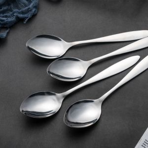 Thickened Stainless Steel Spoon Long Handle Western Dining Spoon Soup Spoon Serving Spoon round Spoon Commercial Use Home Use