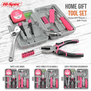 Hi-Spec 18/19/20PCs Pink DIY Tool Kit with Electric Pen & CR-V Steel - Home Maintenance Hand Tools Set for Women & Car Care