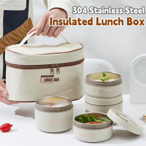Insulated Lunch Box with Bag Bento Box Stainless Steel Microwave Heated Student Portable Thermos