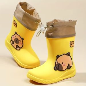 Cute Capybara Rain Boots for Boys Girls Waterproof Non-slip Rain Shoes Adjustable Drawstring Kids Rain Boots Youngsters Footwear