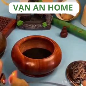 Lư gỗ xông đốt trầm hương Vạn An Home nắp rồng tinh xảo có miếng lót chống cháy dùng xông nhà tẩy uế mang đến may mắn bình an tài lộc