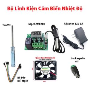 Bộ linh kiện cảm biến nhiệt độ bài tập công nghệ lớp 8 adapter 12V 1A jack cái camera mạch W1209 công tắc3A quạt 12V