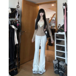 Retro Style Fashionable Two-Piece Set Comfortable Long-Sleeve Top And Casual Pants Autumn Winter Womens Clothing Ensemble