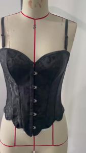 Womens Corset Adjustable Thin Straps Floral Jacquard Sweetheart Neck Front Metal Hooks Back Satin Lace Up