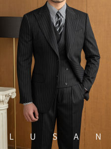 Stripped Three-Piece Suit Vintage British Italian Style Business Banquet