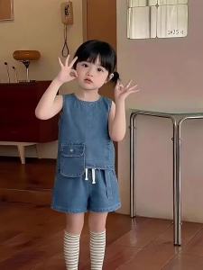 puella kids | Stylish Childrens Denim Vest and Shorts Set