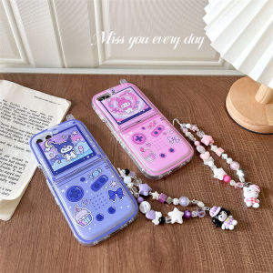 Samsung Zflip5 Phone Case for Zflip4 Case Flip Protective Cover Stylish Cellular Phone Zflip3 Soft Case Creative Cartoon Clow M Lanyard Heart-Tied World W24flip Female F7310