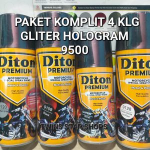 Pilok Cat Diton Premium Paket Komplit 4 Kaleng 400cc Gliter Hologram 9500 Pelangi Primer Grey Epoxy 9120 Black 9019 Clear Glossy 9128 Pilox Cat Semprot Paketan Lengkap