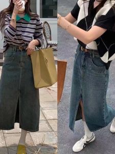 High Waist Slim Fit A-Line Denim Skirt for Women Spring Autumn New Style Casual Versatile Long Length Zipper Front Design